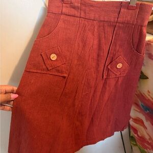 Rust Red A-Line Skirt with Button Details